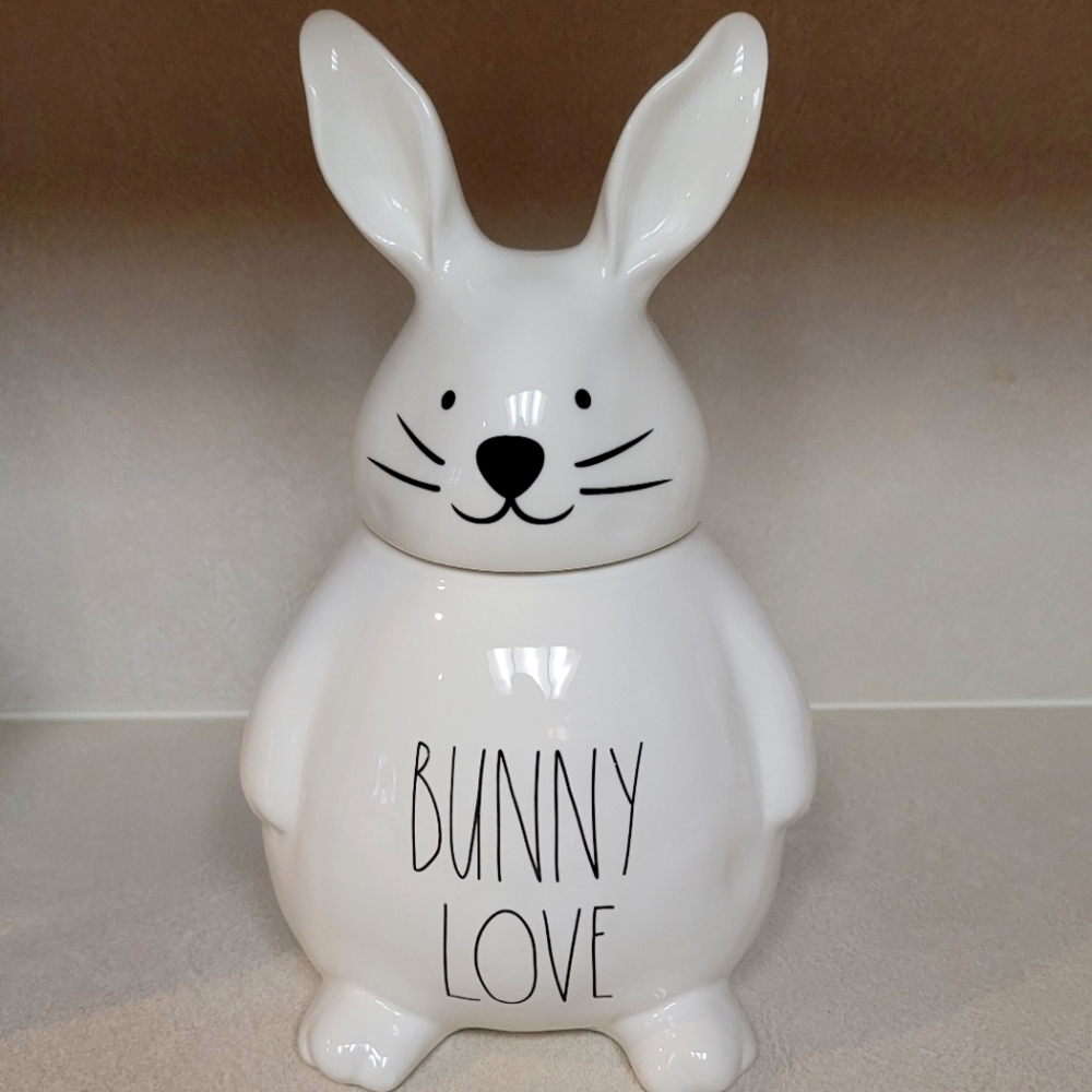 New Rae Dunn "Bunny Love" Large White Ceramic LL Spring Magenta VHTF